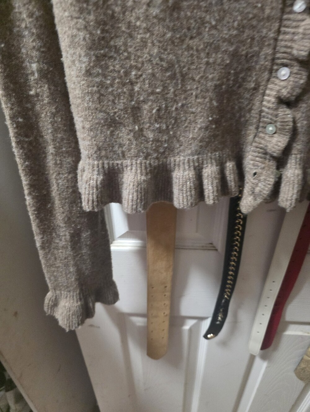 Women's Brown Ruffled Button-Front Sweater Cardigan Large - Picture 5 of 9
